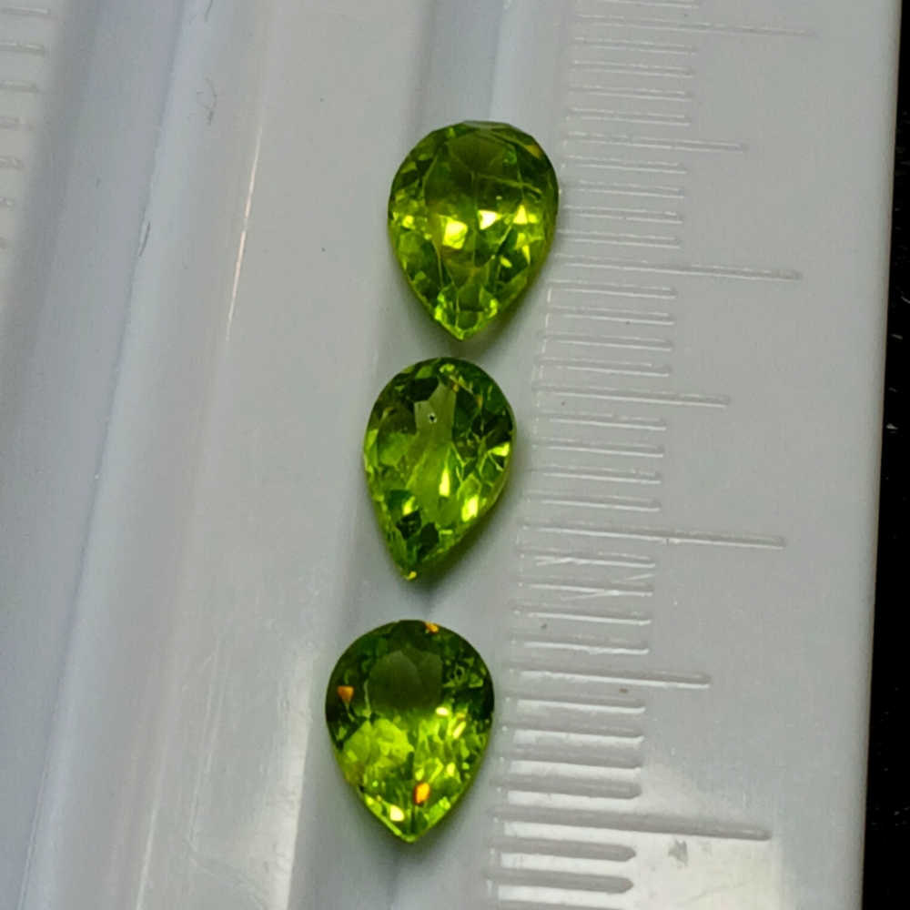 Vibrant Green Pear-Shaped Peridot Gemstones Trio